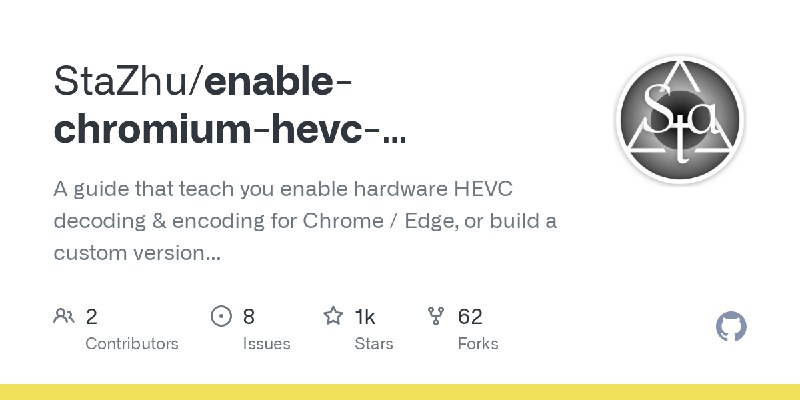 GitHub - StaZhu/enable-chromium-hevc-hardware-decoding: A guide that teach you enable hardware HEVC decoding & encoding for Chrome…
