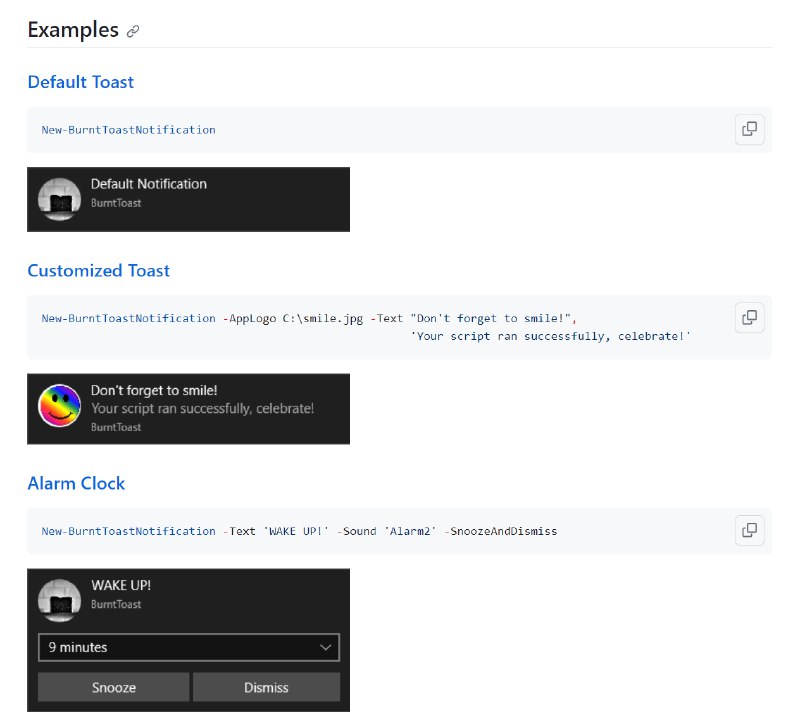 BurntToast - 推送 Windows 通知的 PowerShell 模块支持自定义图标, 标题, 内容以及日程式提醒.● GitHub