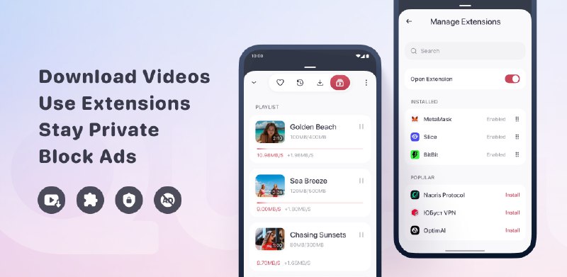 Quetta - Video Downloader, Ad Blocker & Extensions Browser
