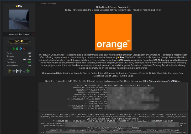 #article #readOrange Group confirms breach after hacker leaks company documents