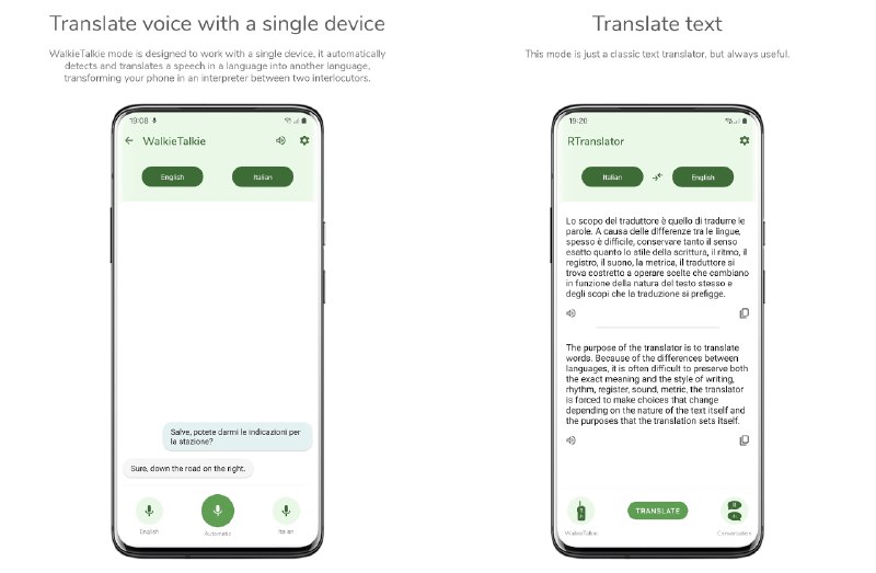 RTranslator - 基于 LLM 的离线即时翻译软件RTranslator 是一个开源的 Android 离线同声传译工具, 支持语音输入和 TTS 输出, 支持对讲模式, 也支持经典手动输入文本进行翻译. 软件使用本地运行的 OpenAI Whisper (Whisper-Small-244M) 模型进行语音识别, 使用 Meta NLLB (NLLB-Distilled-600M) 模型进行机器翻译.因此建议在至少拥有 6GB RAM 的设备上安装运行.● GitHub: 