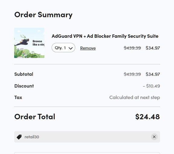 AdGuard 终身家庭版 & AdGuard VPN 五年订阅捆绑包折扣销售在 StackSocial 进行, 该捆绑包包含内容1. AdGuard 广告拦截器(客户端)家庭版, 9 设备终身授权.2. AdGuard VPN, 10 设备授权, 附赠 AdGuard DNS.原价 US$34.97, 购买时使用优惠券 retail30 结算折扣价格为 US$24.48 (约合人民币 173.11 元), 参考 AdGuard 客户端家庭版终身授权价格 US$15.97, 如果同时有 VPN 和 DNS 需求, 相当于以 US$1.7 每年的价格再订阅 AdGuard VPN 和 DNS 服务五年, 相当超值.● 购买链接: AdGuard VPN + Ad Blocker Family Security Suite - StackSocial (aff)● 注册 StackSocial 并获得 $10 余额: cx.ms/stacksocial#折扣 #AdGuardvia @cxplay@sir.social
