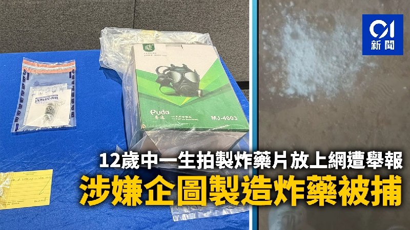 12岁中一生拍制炸药片放上网遭举报　涉嫌企图制造炸药被捕