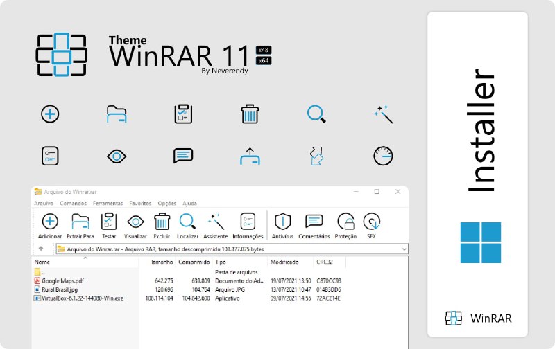 Windows 11 - Winrar Theme一个 WinRAR 的 Windows 11 设计风格主题, 包含 48x48 和 64x64 两种 toolbar 图标尺寸.from