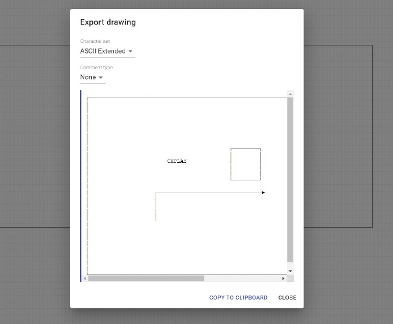 ASCIIFlow - 一个在无限画布上绘制并生成 ASCII 艺术的工具在无限画布上绘制和移动基本元素(形状, 线段, 箭头, 直线和文本), 然后生成 ASCII 艺术, 导出(复制)到剪贴板.主页: 