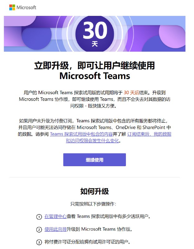 收到了 Teams Exploratory Trial 的到期邮件. #note