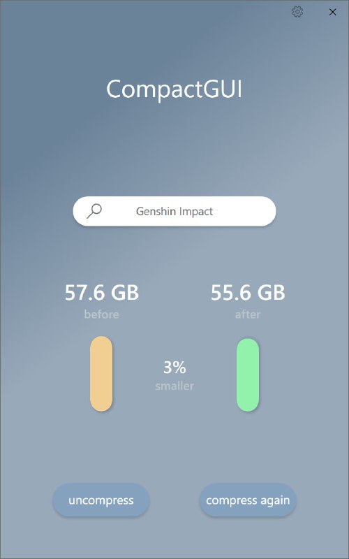 CompactGUI - 利用 Windows API 对文件夹进行透明压缩CompactGUI 透明地压缩您的游戏和程序，减少它们使用的空间而不影响它们的功能