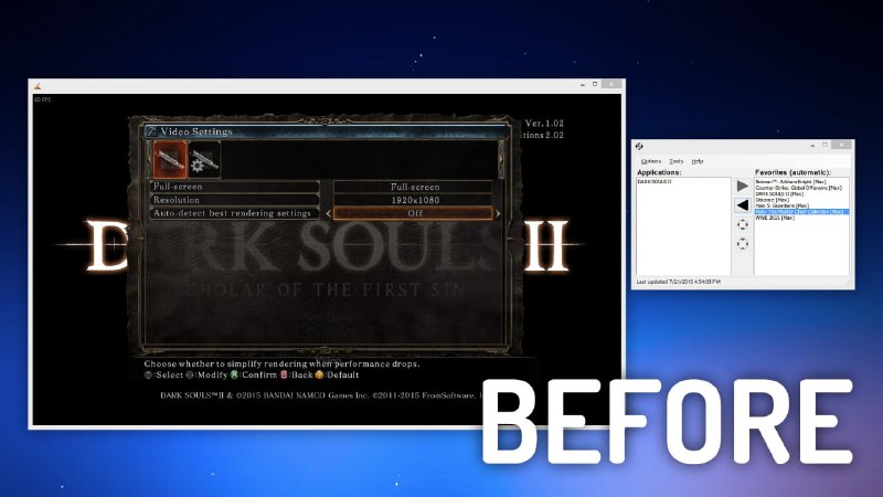Borderless-Gaming - 强制全屏与窗口无边框化一个 Windows 上的小工具, 主要用途就是将不支持全屏的窗口以全屏模式显示以及将窗口化的程序去掉程序界面边框(主要为游戏玩家).大部分游戏都支持两种全屏模式: 全屏独占和全屏窗口化, 对于游戏来说 全屏能够更好利用显卡资源, 很多游戏都会提供全屏独占和全屏窗口化两种选项, 全屏独占这种模式和全屏窗口化的区别就是一旦切换前台进程就会最小化游戏进程, 而全屏窗口化由于还会存在一层系统给程序的 
